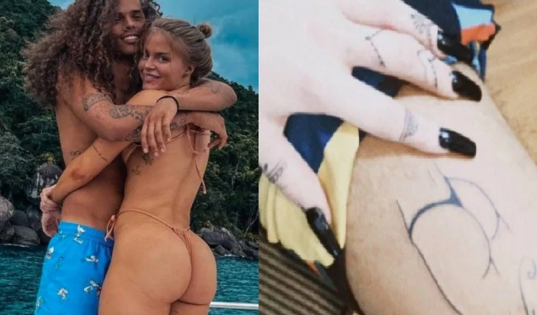 Vitão faz tatuagem do bumbum de Luisa Sonza na perna e web vai à loucura