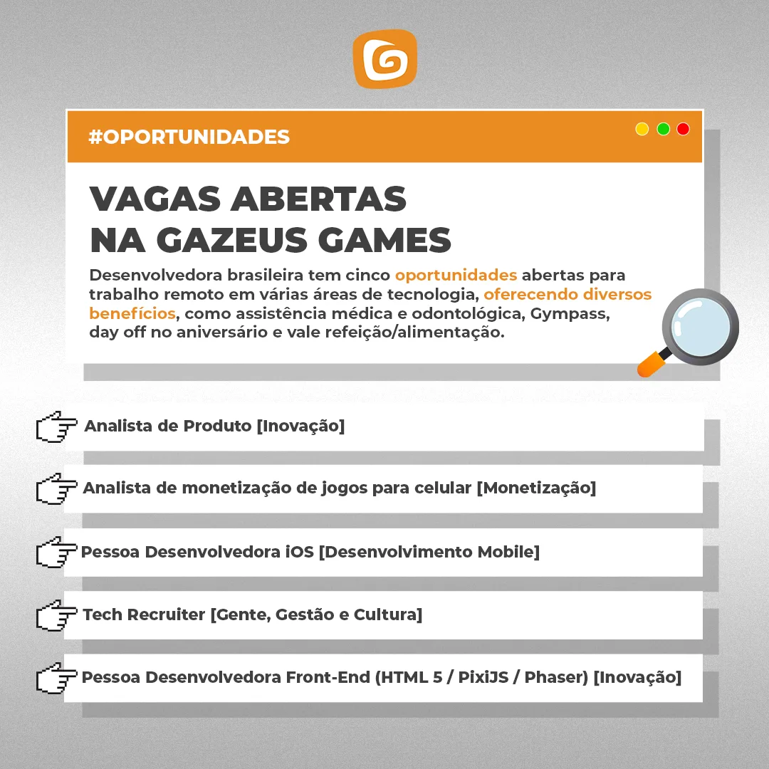 Gazeus Games está com vagas trabalho abertas