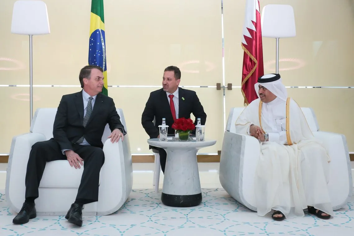 (Doha – Catar, 28/10/2019) Presidente da República, Jair Bolsonaro durante encontro com Presidente da Qatar Airways, Akbar Al Baker.nFoto: Valdenio Vieira/PR