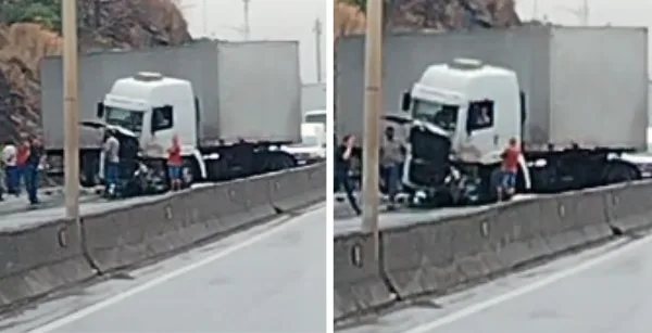 Acidente com carreta interrompe trânsito por 1h na Rodovia do Contorno