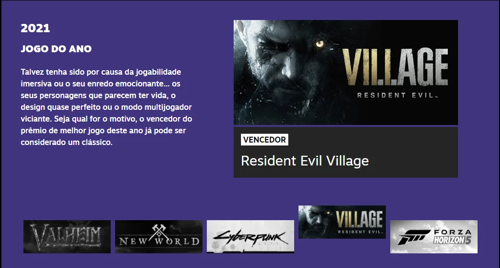 Jogadores do Steam declaram Resident Evil Village como melhor jogo de 2021