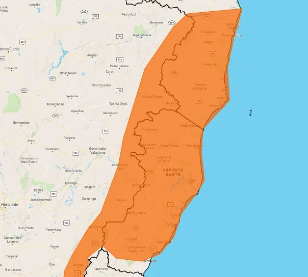 Chuvas: Inmet emite novo alerta de perigo para 74 cidades do ES