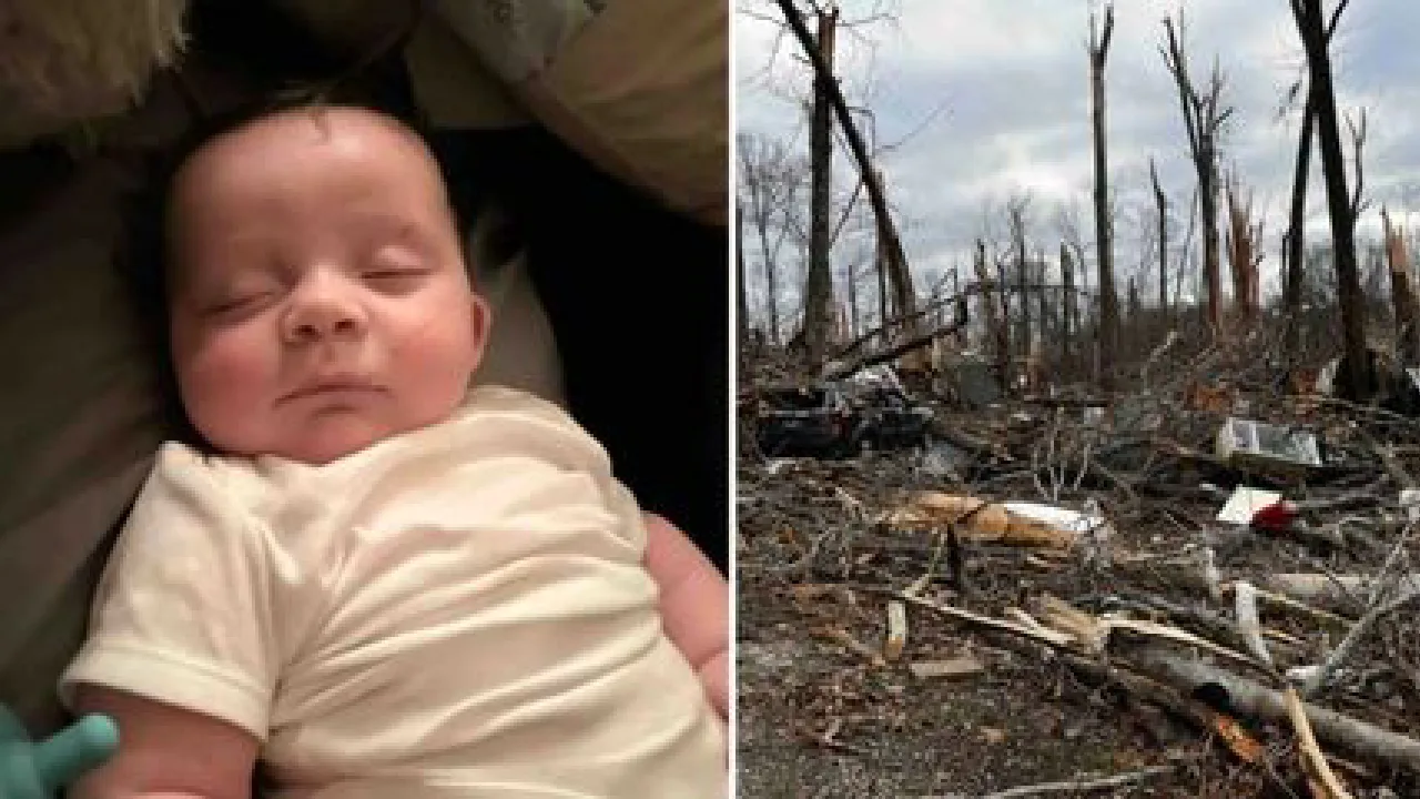 Bebê de 4 meses é encontrado vivo em árvore após ser levado por tornado