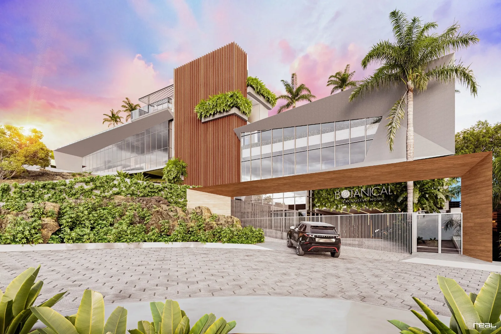 Ilustração da entrada do residencial Botanical, empreendimento em desenvolvimento pela Construtora Sólida. Crédito: divulgação.