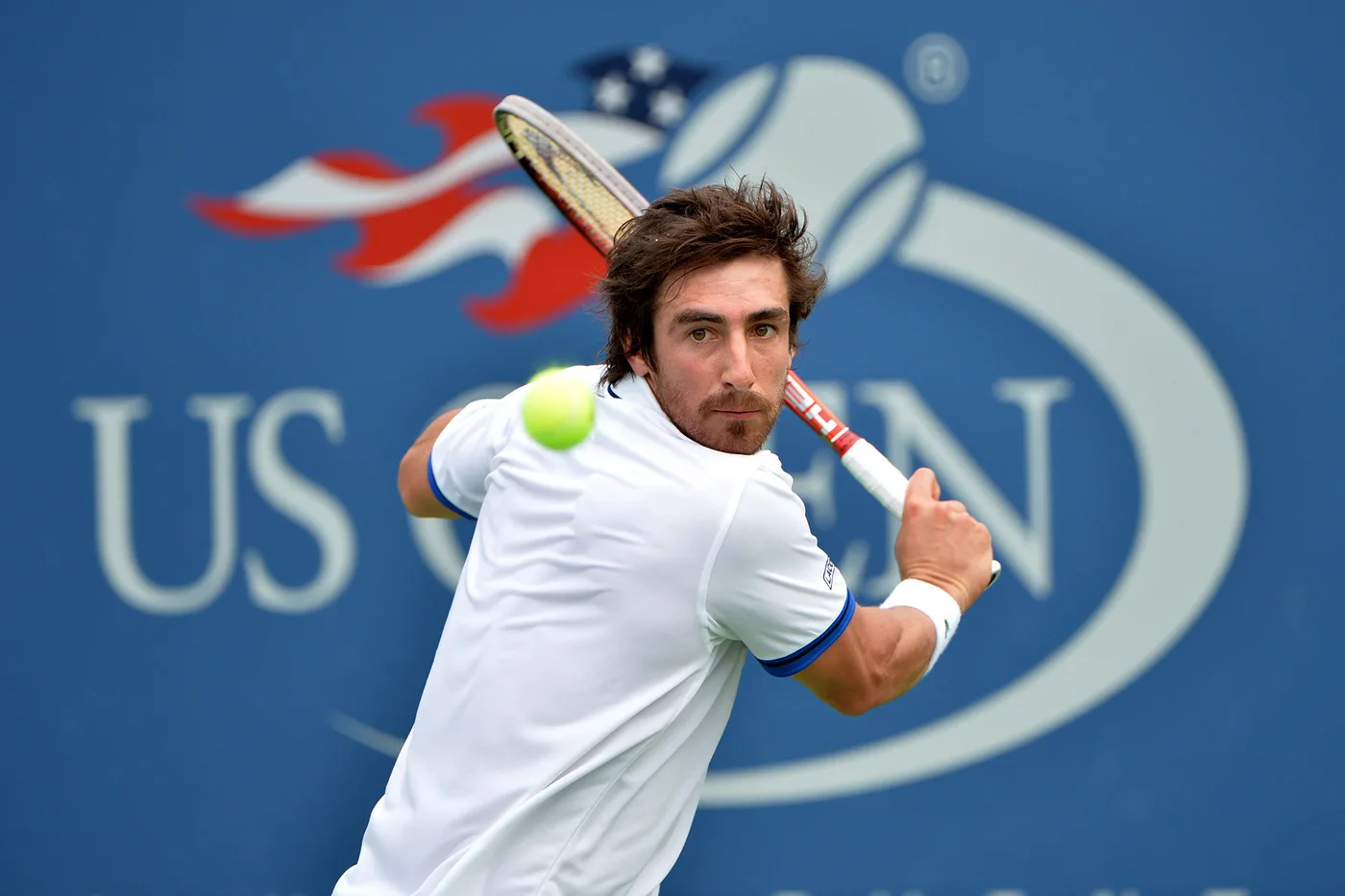 Pablo Cuevas readies to make a play during his first-round match.