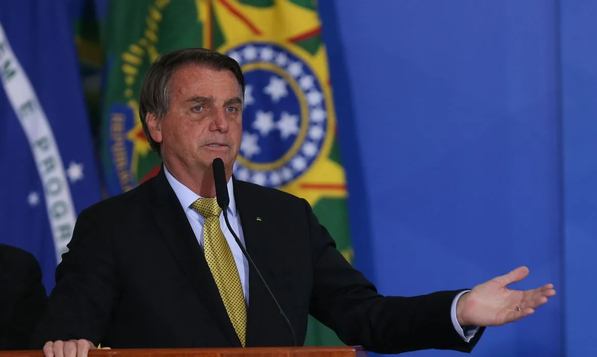 Presidente Jair Bolsonaro, discursa durante lançamento do novo sistema nacional de recadastramento de pescadores profissionais.