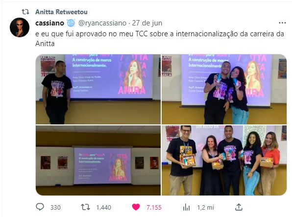 Envolveu! Anitta posta TCC de universitários do ES após virar tema