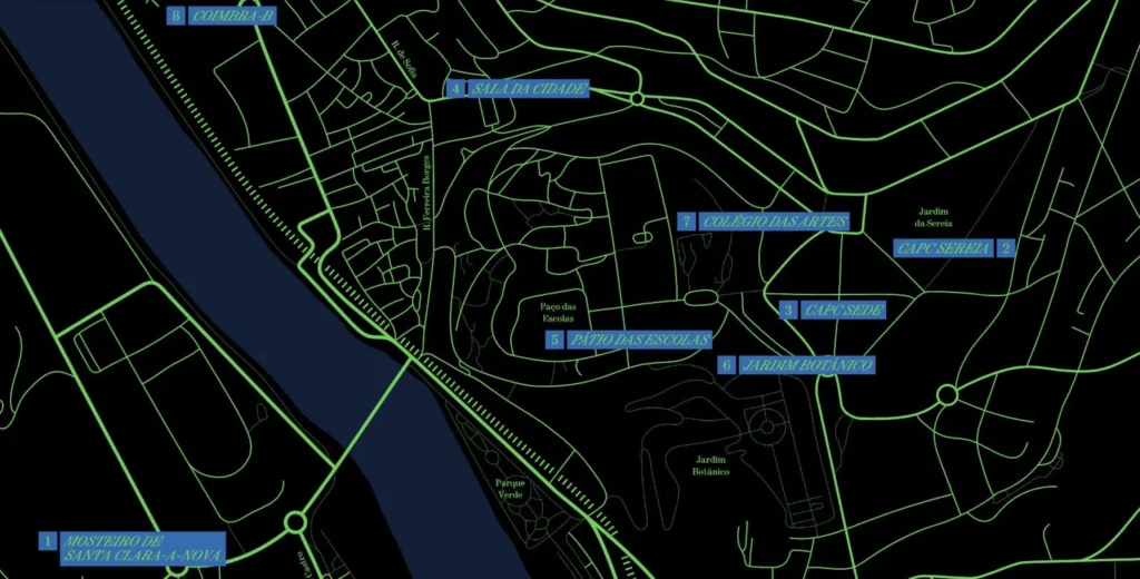 Espacialização dos espaços participantes da Bienal de Coimbra