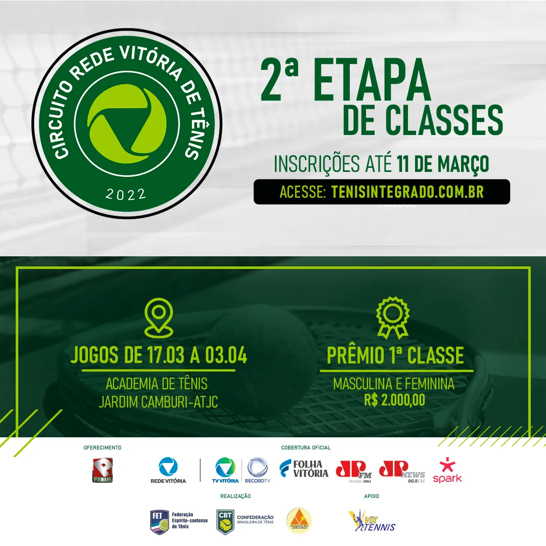 Circuito Rede Vitória de Tênis: 2ª etapa ocorre em março