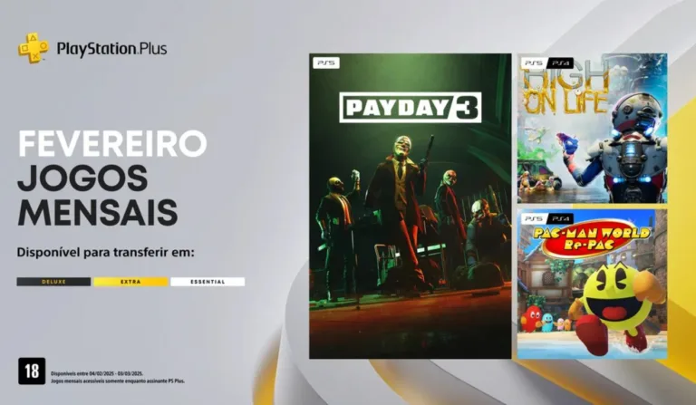 Conheça os jogos do PS Plus de fevereiro, com PayDay 3, High on Life e Pac-Man World Re-Pac.