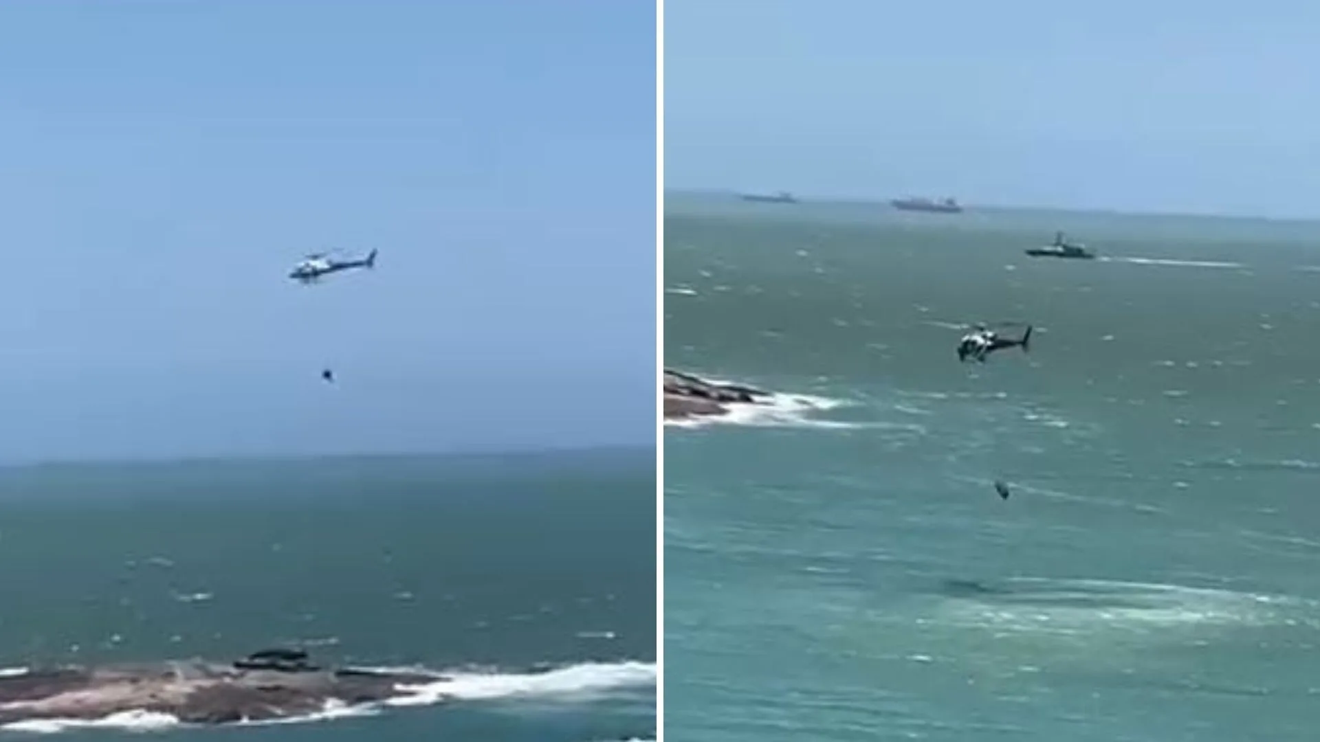 VÍDEO | Simulação de resgate com helicóptero chama a atenção na Praia da Costa