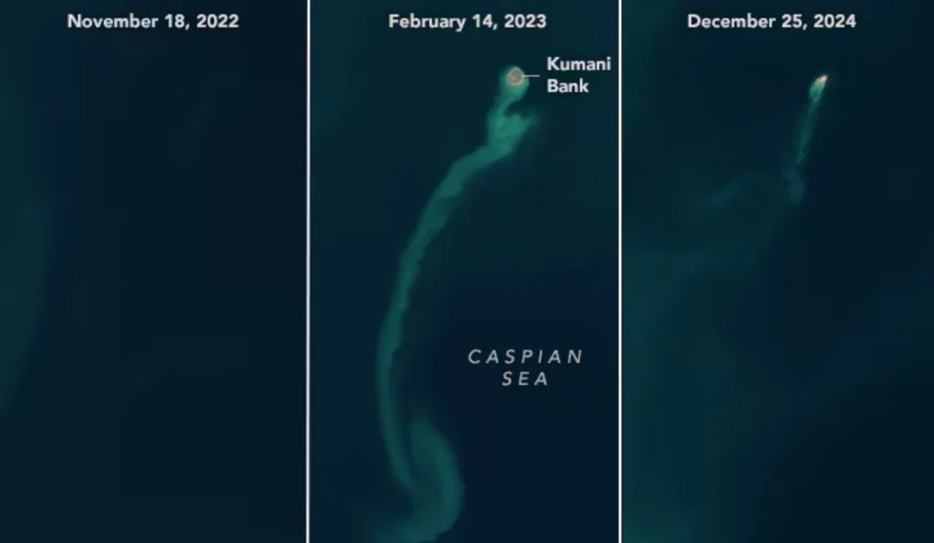 "Ilha fantasma" não aparece nas fotos da Nasa em 2022, é registrada em 2023 e volta a "sumir" em 2024. Foto: Divulgação/ Nasa