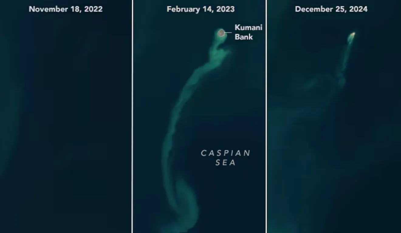 "Ilha fantasma" não aparece nas fotos da Nasa em 2022, é registrada em 2023 e volta a "sumir" em 2024. Foto: Divulgação/ Nasa