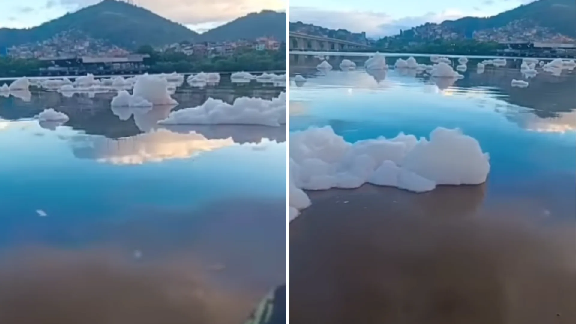 "Iceberg?": canoísta flagra espuma de esgoto na Baía de Vitória; veja vídeo