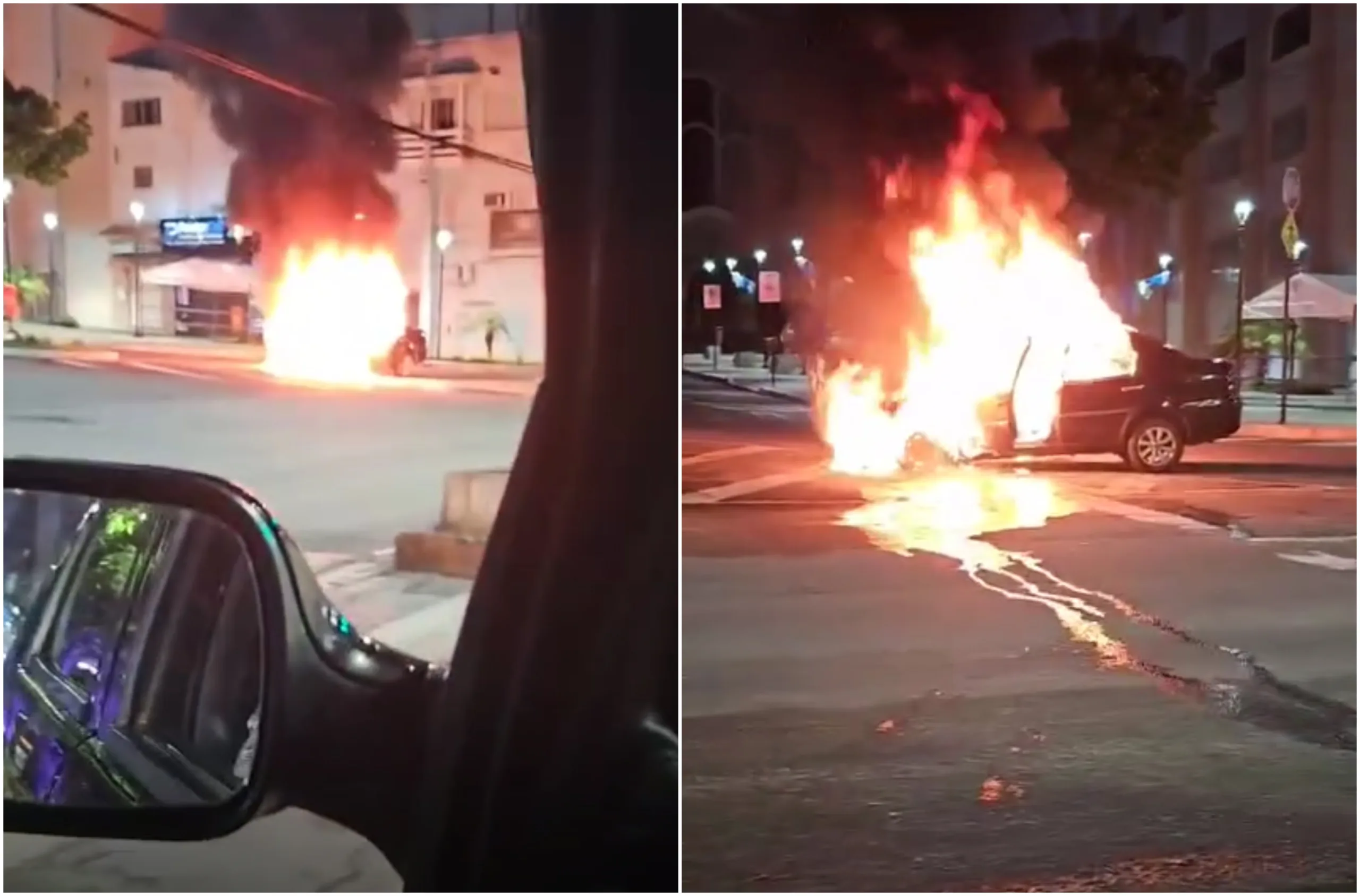 Carro pega fogo e fica destruído no Centro de Colatina; veja vídeo