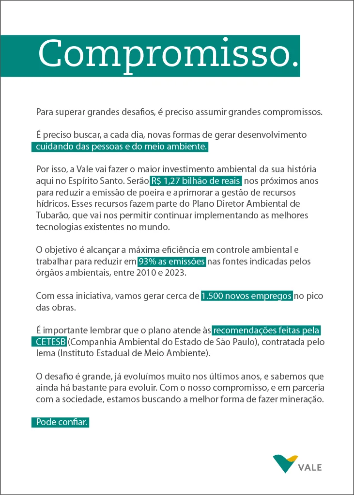 Vale anuncia investimento de R$ 1,27 bilhão em meio ambiente