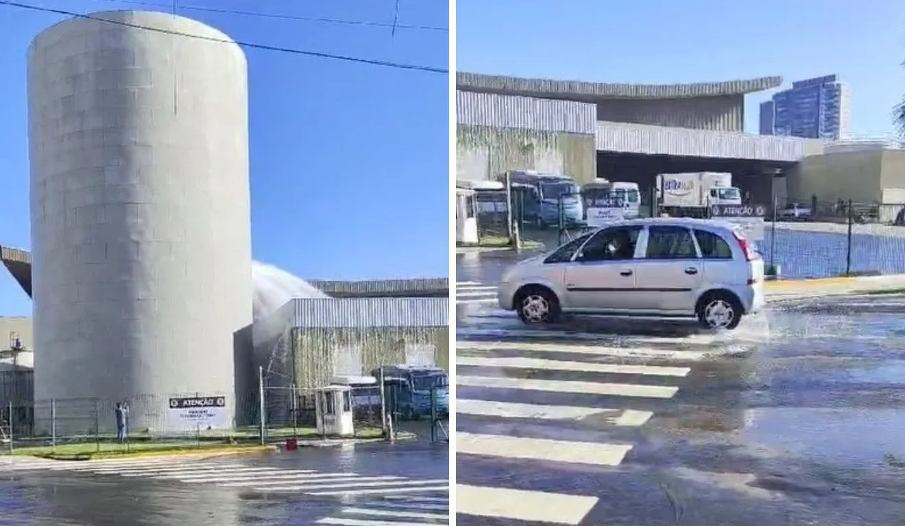 Tanque de água se rompe no Boulevard Shopping
Foto: Leitor Folha Vitória