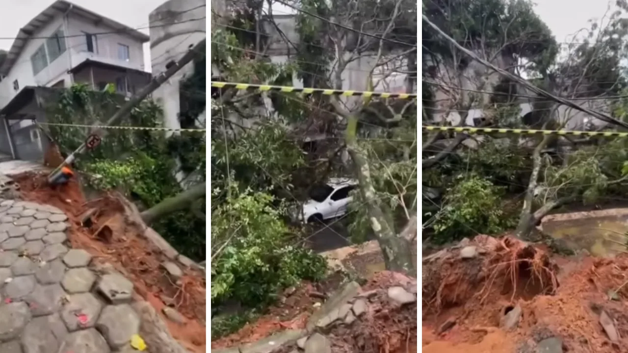 VÍDEO | "Que medo!": trecho de rua em Vitória desmorona com a chuva