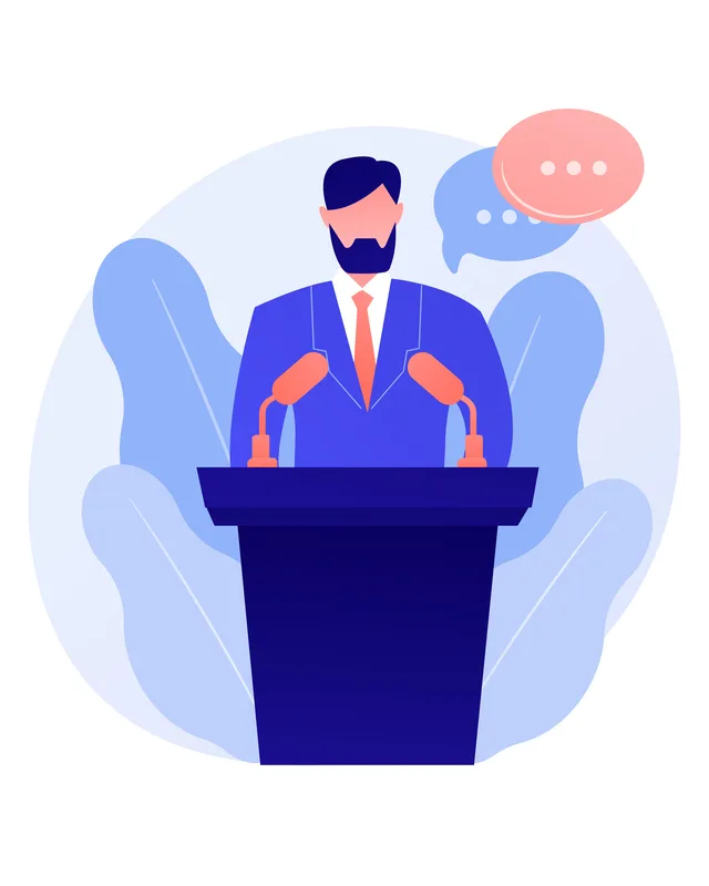 Business conference, corporate presentation. Female speaker flat character with empty speech bubbles. Political debates, professor, seminar. Vector isolated concept metaphor illustration