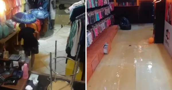 Chuva em Cachoeiro: água invade lojas e comerciantes tentam salvar o que podem