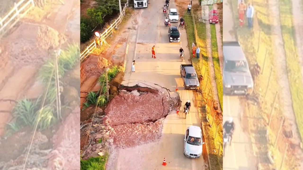 Cratera se abre em rodovia no ES após fortes chuvas; veja vídeo