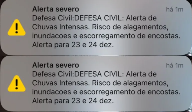 Defesa Civil emite pela 1ª vez alerta de chuvas intensas e notifica celulares no ES