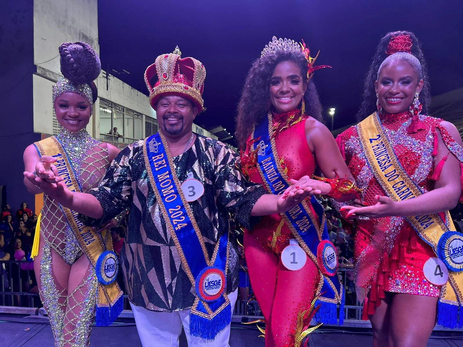 Enaile Carla, Luiz Guilherme Monteiro, Lohana Caitano e Bruna Silva representam a Corte Real do Carnaval de Vitória 2024. (Foto: Divulgação)
