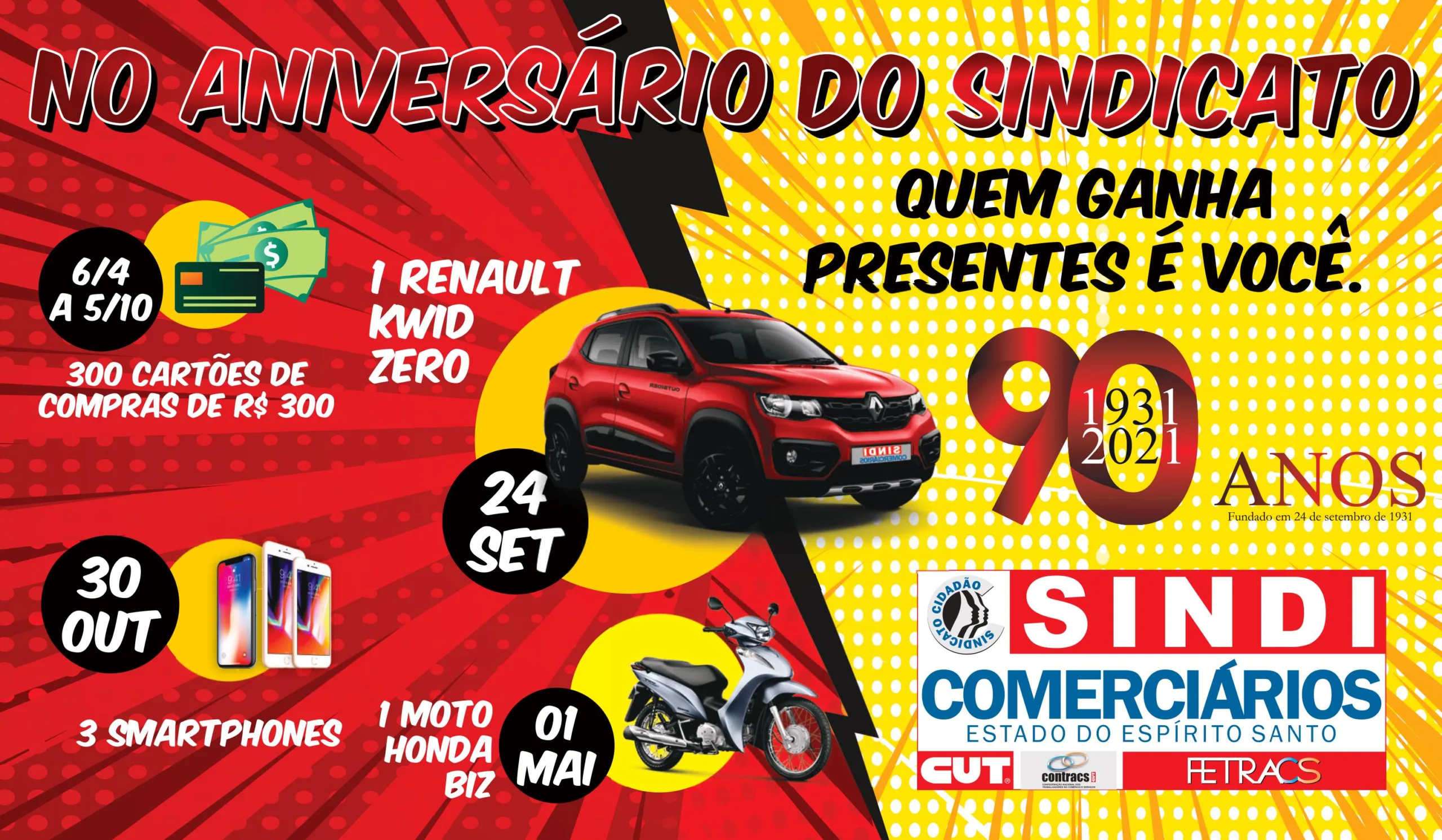 Sindicomerciários desenvolve campanhas simultâneas de premiação por 90 anos e vacinação de trabalhadores essenciais