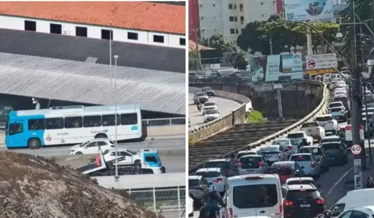 Guincho retira veículo envolvido em acidente que deixou trânsito lento na Terceira Ponte