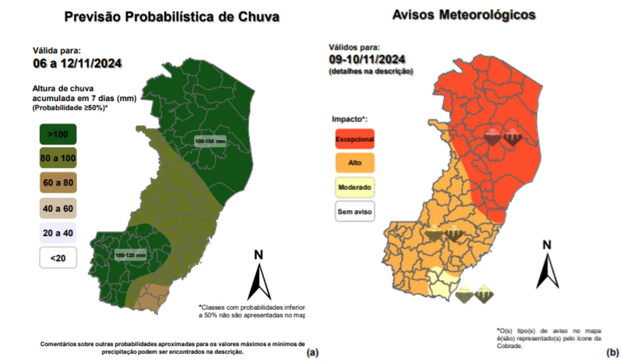 Alerta de chuva "excepcional" para o próximo final de semana no ES