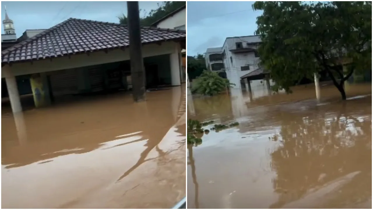 Chuva no ES: ruas inundadas e casas invadidas pela água em Rio Bananal