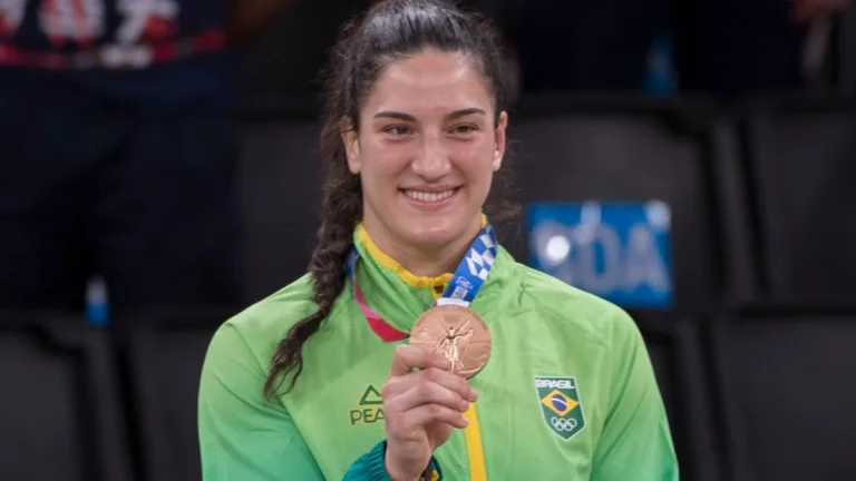 29.07.2021 – Jogos Olímpicos Tóquio 2020 – Judô. Mayra Aguiar na luta da categoria -78 kg onde ganhou a medalha de bronze. Foto de Júlio César Guimarães/COB.