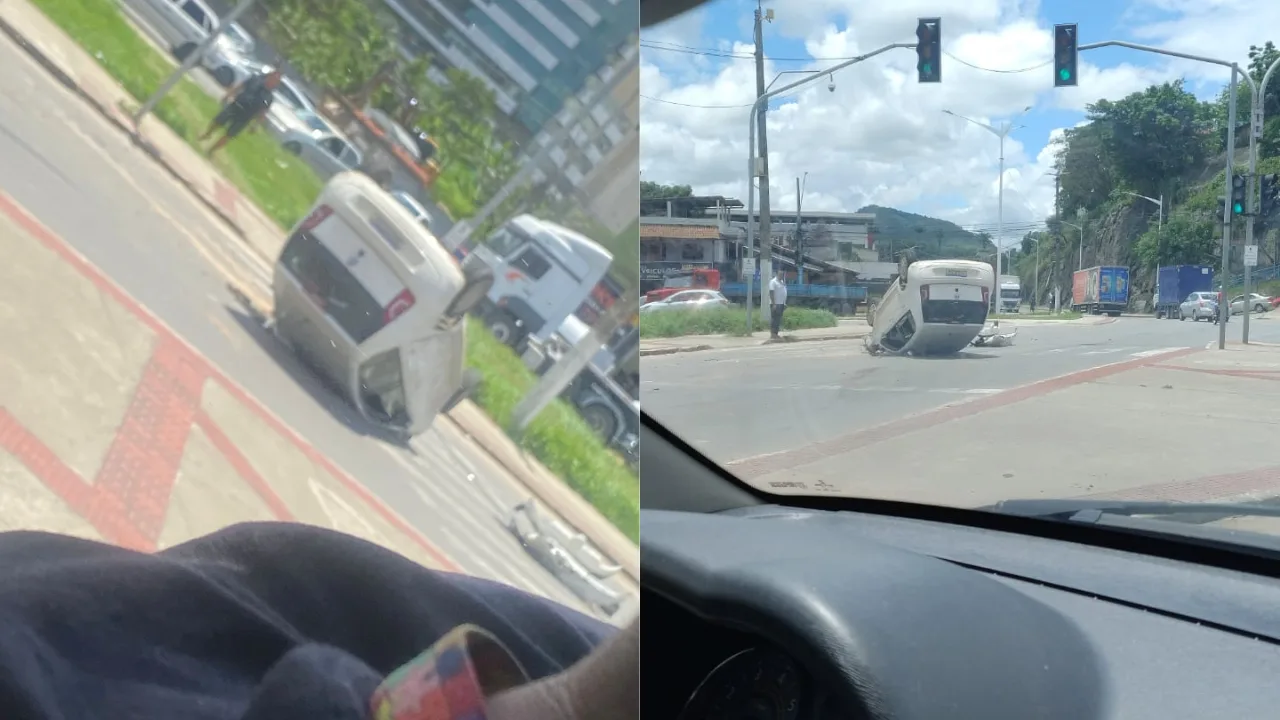 VÍDEO | Carro capota em frente ao Terminal de Campo Grande