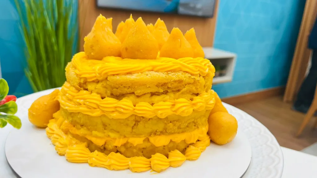 Bolo de coxinha. Foto: (Roberta Salgueiro)