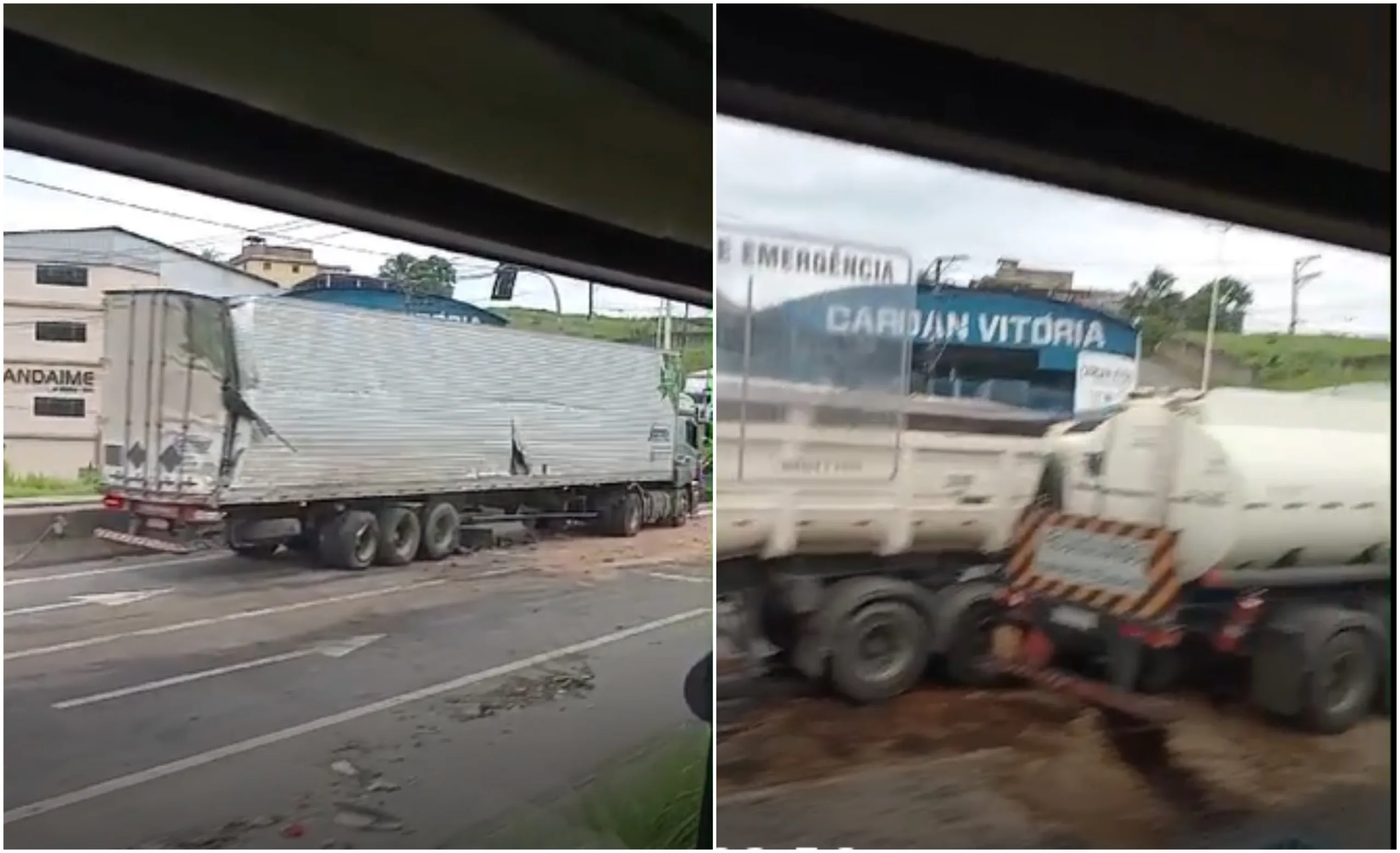 Acidente entre carretas e caminhão interdita a Rodovia do Contorno e deixa ferido