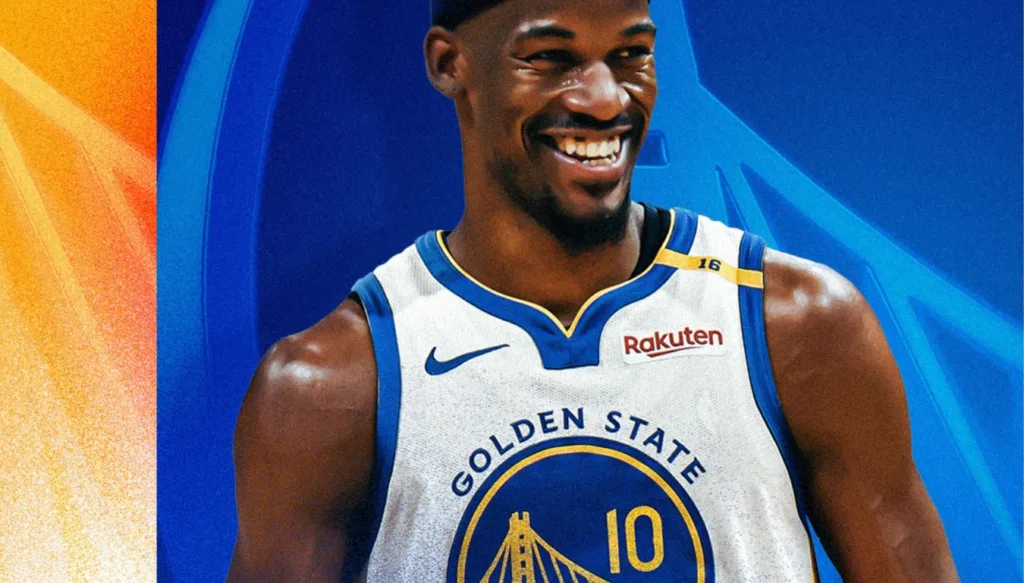 Jimmy Butler com a camisa 10 do Golden State Warrios, da NBA