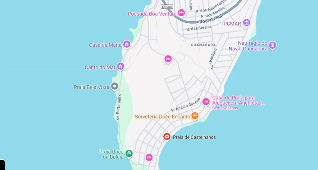 Praia de Castelhanos mapa/Reprodução Google Maps