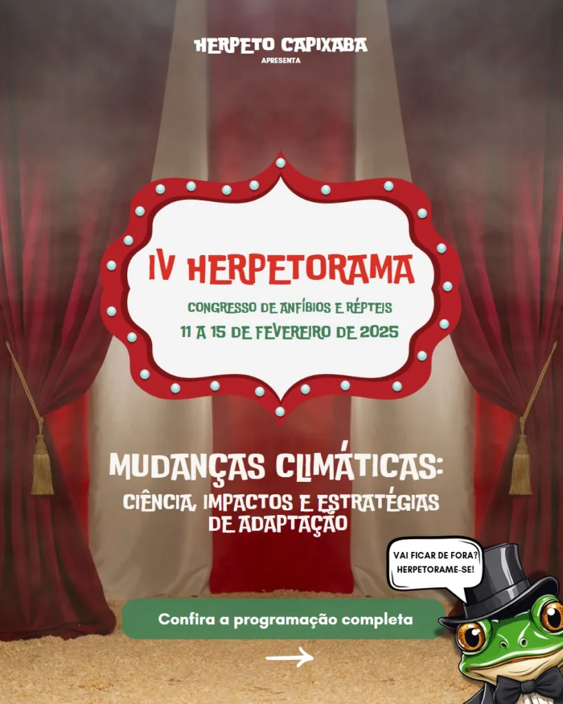 Arte de divulgação da 4ª edição do congresso herpetorama, apresentando a temática 