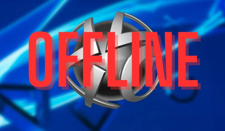 Logo da PSN com o texto offline em vermelho na frente