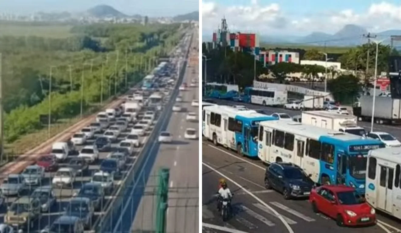 Trânsito por conta de protesto na Serra