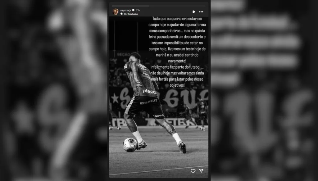 Neymar faz postagem para explicar por que não jogou contra o Corinthians