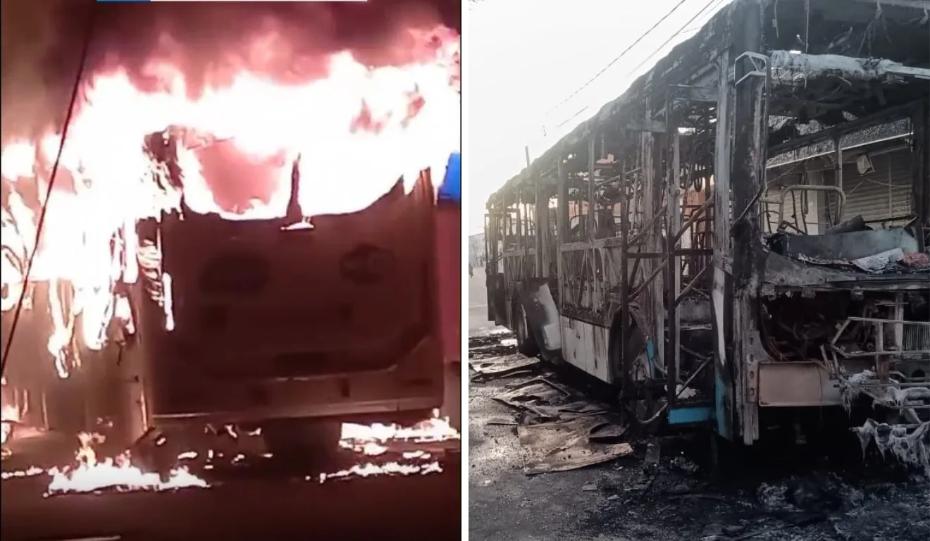 Ônibus foi incendiado por criminosos em Feu Rosa