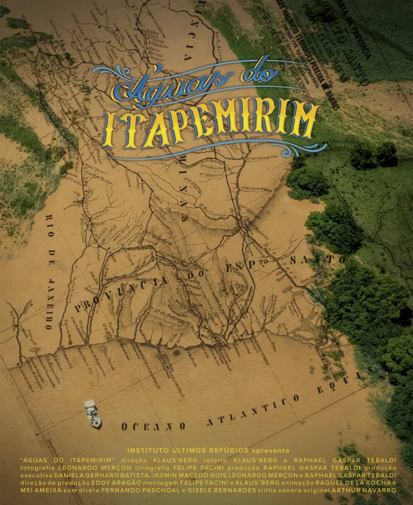 Cartaz oficial do documentário Águas do Itapemirim, apresentando o título do filme e elementos visuais que remetem ao rio