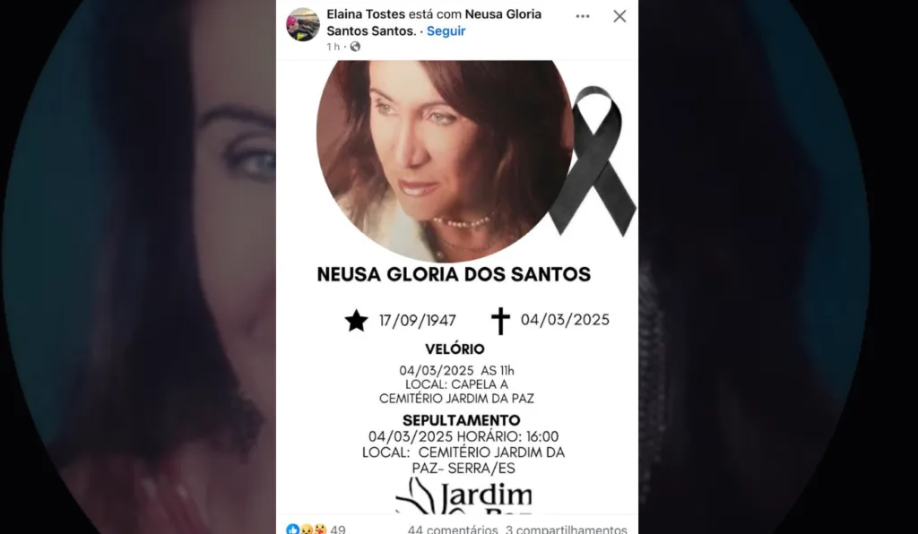 FIlha de Neusa Glória compartilha o comunicado em sua rede social/Reprodução Facebook