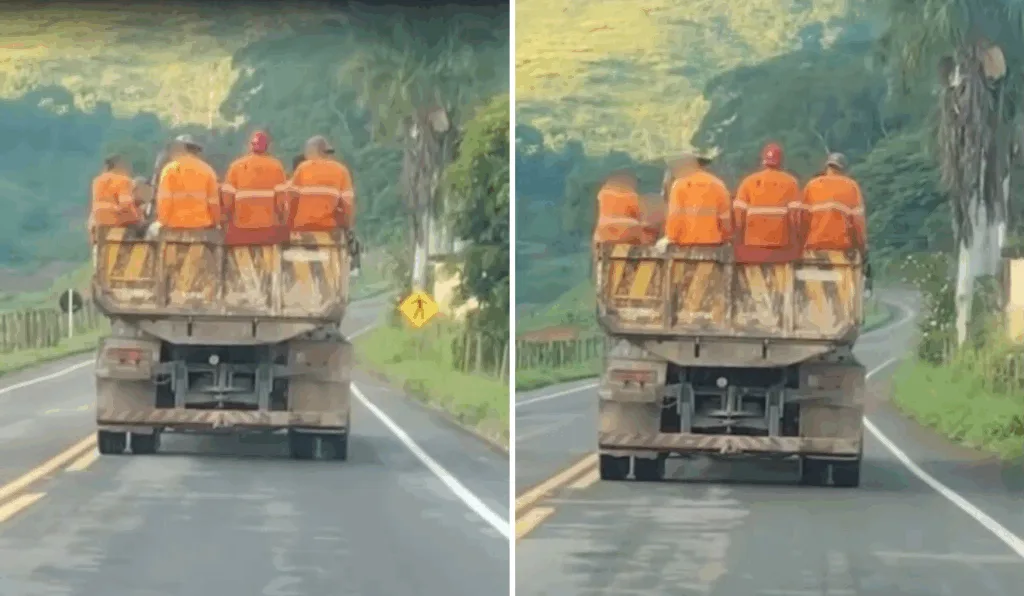 trabalhadores na carroceria de caminhão