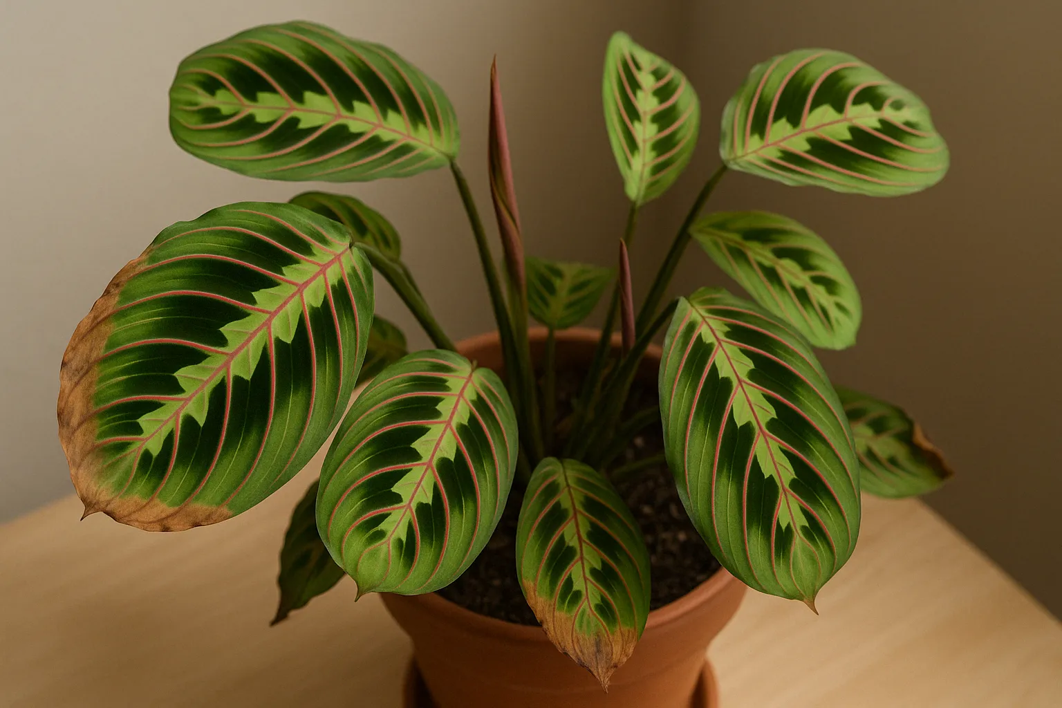 5 sinais de que sua maranta-riscada precisa de mais umidade