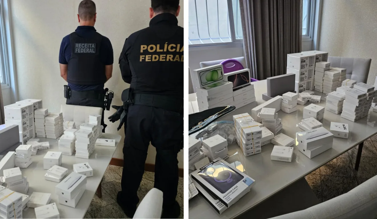 Materiais apreendidos na Operação "Linha Ocupada", que mira influenciadores digitais