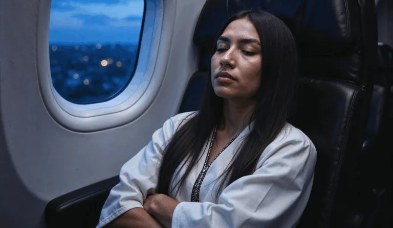 Jet lag avião passageira