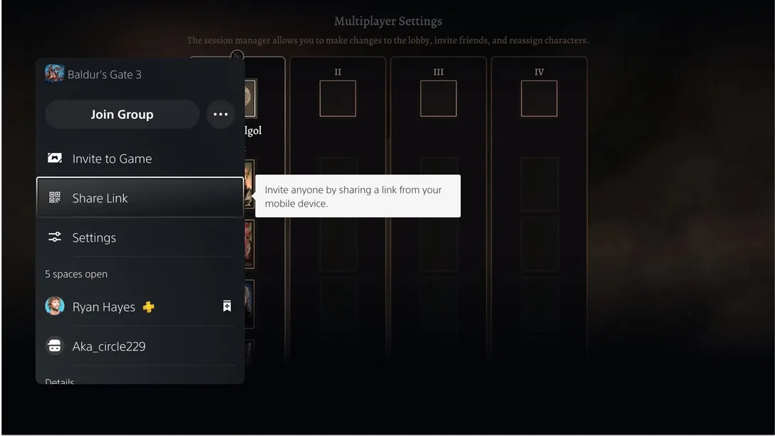 Novo recurso para convidar jogadores do PS5 em sessões multiplayer