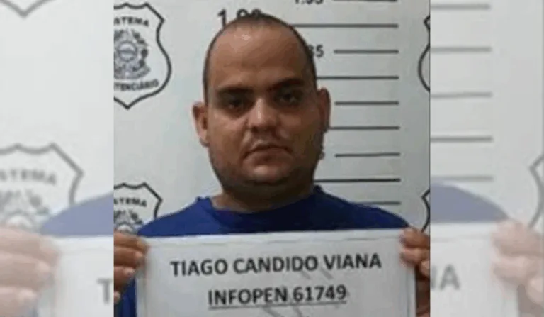 Foto: Thiago Cândido Viana, o Baé, em 2021, preso durante a Operação Sicário - Sesp